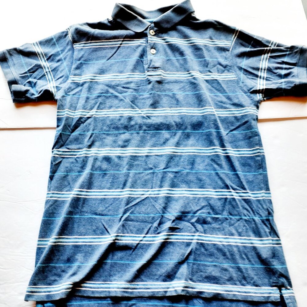 Faded Glory Boys Shirt Polo Blue Stripe Short Sleeve Large 12-14